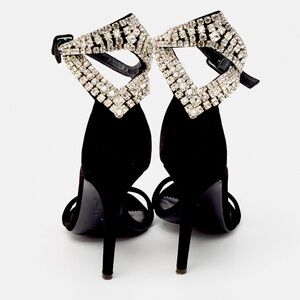 Giuseppe Zanotti Black Velvet Crystal Embellished Ankle Strap Sandals Size 36